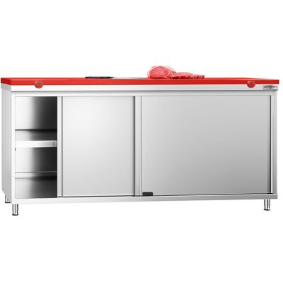 GGM Gastro Edelstahl Arbeitsschrank PREMIUM - 1800x600mm - mit Schiebetür - inkl. Schneideplatte Rot GGM Gastro Edelstahl Arbeitsschrank PREMIUM - 1800x600mm - mit Schiebetür - inkl. Schneideplatte Rot