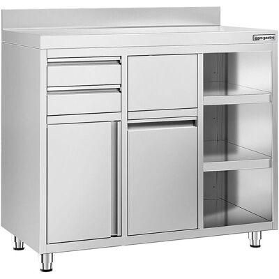 GGM Gastro Arbeitsschrank - für Kaffeemaschine - 1200x600mm - mit 2 Schubladen, 1 Tür, Mülleimer & Aufkantung GGM Gastro Arbeitsschrank - für Kaffeemaschine - 1200x600mm - mit 2 Schubladen, 1 Tür, Mülleimer & Aufkantung