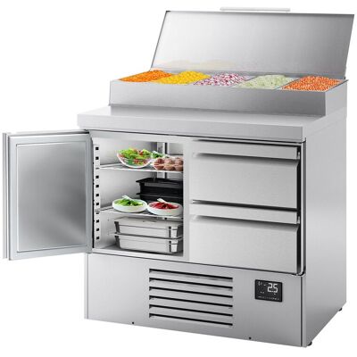 GGM Gastro Zubereitungskühltisch Mini - 978x700mm - mit 1 Tür & 2 Schubladen - Edelstahlaufsatz 5x GN 1/4 GGM Gastro Zubereitungskühltisch Mini - 978x700mm - mit 1 Tür & 2 Schubladen - Edelstahlaufsatz 5x GN 1/4