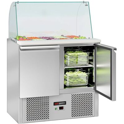 GGM Gastro Saladette ECO - 900mm - 2 Türen - mit hohem Glasaufsatz für 2x GN 1/1 & 3x GN 1/6 Zilver GGM Gastro Saladette ECO - 900mm - 2 Türen - mit hohem Glasaufsatz für 2x GN 1/1 & 3x GN 1/6 Zilver