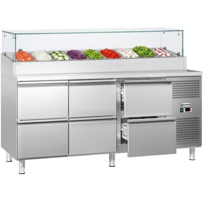 GGM Gastro Zubereitungstisch ECO - 1795mm - 6 Schubladen - mit Glasaufsatz - für 9x GN 1/3 GGM Gastro Zubereitungstisch ECO - 1795mm - 6 Schubladen - mit Glasaufsatz - für 9x GN 1/3
