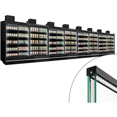 GGM Gastro (8 Stück) Supermarkt-Wandkühlregal - 15000mm - mit doppelt verglasten, rahmenlosen Glasflügeltüren & 5 Ablagen GGM Gastro (8 Stück) Supermarkt-Wandkühlregal - 15000mm - mit doppelt verglasten, rahmenlosen Glasflügeltüren & 5 Ablagen