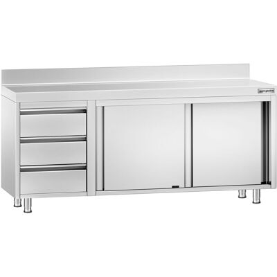 GGM Gastro Edelstahl Arbeitsschrank PREMIUM - 2000x700mm - mit 3 Schubladen links & Aufkantung Zilver GGM Gastro Edelstahl Arbeitsschrank PREMIUM - 2000x700mm - mit 3 Schubladen links & Aufkantung Zilver