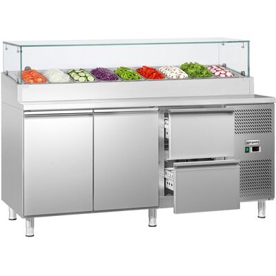 GGM Gastro Zubereitungstisch ECO - 1795mm - 2 Tür & 2 Schubladen - mit Glasaufsatz - für 9x GN 1/3 GGM Gastro Zubereitungstisch ECO - 1795mm - 2 Tür & 2 Schubladen - mit Glasaufsatz - für 9x GN 1/3
