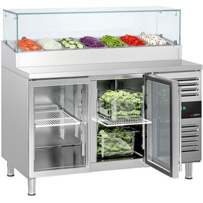 GGM Gastro Zubereitungstisch PREMIUM - 1360mm - 2 Glastüren - mit Glasaufsatz - für 7x GN 1/3 GGM Gastro Zubereitungstisch PREMIUM - 1360mm - 2 Glastüren - mit Glasaufsatz - für 7x GN 1/3