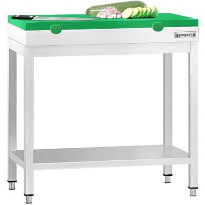 GGM Gastro Edelstahl Arbeitstisch PREMIUM - 700x700mm - mit Grundboden - inkl. Schneideplatte Grün GGM Gastro Edelstahl Arbeitstisch PREMIUM - 700x700mm - mit Grundboden - inkl. Schneideplatte Grün