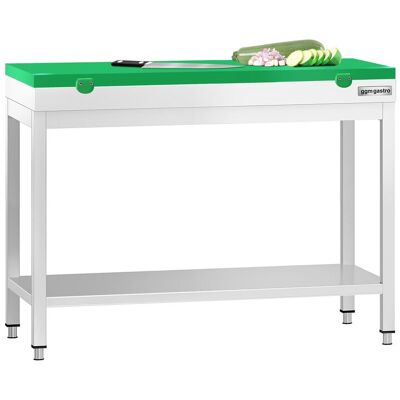 GGM Gastro Edelstahl Arbeitstisch PREMIUM - 1000x600mm - mit Grundboden - inkl. Schneideplatte Grün GGM Gastro Edelstahl Arbeitstisch PREMIUM - 1000x600mm - mit Grundboden - inkl. Schneideplatte Grün