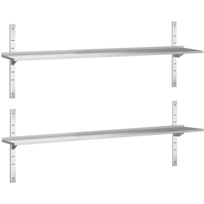 GGM Gastro Wandborde PREMIUM - 2000x400mm - mit 2 Etagen Zilver GGM Gastro Wandborde PREMIUM - 2000x400mm - mit 2 Etagen Zilver