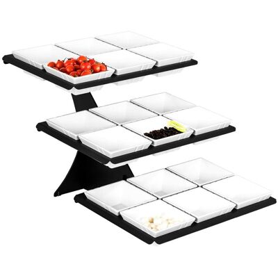GGM Gastro Etagerie / Buffetständer - Schwarz - inkl. 18 Melaminschalen - eckig Zwart / Wit GGM Gastro Etagerie / Buffetständer - Schwarz - inkl. 18 Melaminschalen - eckig Zwart / Wit
