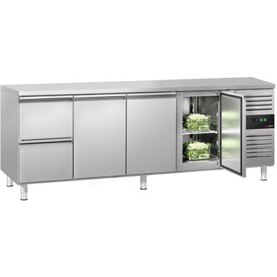 GGM Gastro Kühltisch ECO - 2230x700mm - mit 3 Türen - 2 Schubladen Zilver GGM Gastro Kühltisch ECO - 2230x700mm - mit 3 Türen - 2 Schubladen Zilver