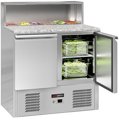 GGM Gastro Saladette ECO - 903mm - 2 Türen - mit Edelstahlaufsatz für 5x GN 1/6 Zilver GGM Gastro Saladette ECO - 903mm - 2 Türen - mit Edelstahlaufsatz für 5x GN 1/6 Zilver