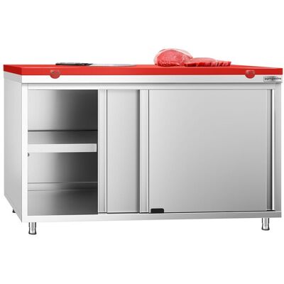 GGM Gastro Edelstahl Arbeitsschrank PREMIUM - 1400x600mm - mit Schiebetür - inkl. Schneideplatte Rot GGM Gastro Edelstahl Arbeitsschrank PREMIUM - 1400x600mm - mit Schiebetür - inkl. Schneideplatte Rot