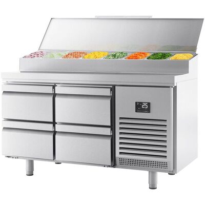 GGM Gastro Zubereitungskühltisch - 1468x600mm - mit 4 Schubladen - Edelstahlaufsatz 8x GN 1/4 GGM Gastro Zubereitungskühltisch - 1468x600mm - mit 4 Schubladen - Edelstahlaufsatz 8x GN 1/4