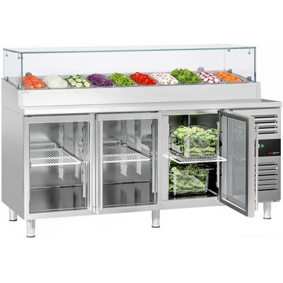 GGM Gastro Zubereitungstisch PREMIUM - 2020mm - 3 Glastüren - mit Glasaufsatz - für 10x GN 1/3 GGM Gastro Zubereitungstisch PREMIUM - 2020mm - 3 Glastüren - mit Glasaufsatz - für 10x GN 1/3