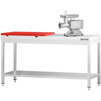 GGM Gastro Edelstahl Arbeitstisch PREMIUM - 2000x600mm - mit Grundboden - inkl. 1/2 Schneideplatte Rot GGM Gastro Edelstahl Arbeitstisch PREMIUM - 2000x600mm - mit Grundboden - inkl. 1/2 Schneideplatte Rot