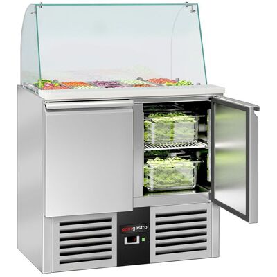 GGM Gastro Saladette PREMIUM - 900mm - 2 Türen - mit hohem Glasaufsatz für 2x GN 1/1 & 3x GN 1/6 Zilver GGM Gastro Saladette PREMIUM - 900mm - 2 Türen - mit hohem Glasaufsatz für 2x GN 1/1 & 3x GN 1/6 Zilver