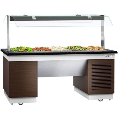 GGM Gastro Buffettheke kalt DUBLIN - 2000mm - mit Kühlwanne & Rollen - für GN 1/1 Bruin / Zwart / Wit GGM Gastro Buffettheke kalt DUBLIN - 2000mm - mit Kühlwanne & Rollen - für GN 1/1 Bruin / Zwart / Wit