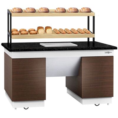 GGM Gastro Brotregal DUBLIN - 1600mm - mit Rollen - schwarze Granit-Arbeitsplatte Bruin / Zwart / Wit GGM Gastro Brotregal DUBLIN - 1600mm - mit Rollen - schwarze Granit-Arbeitsplatte Bruin / Zwart / Wit