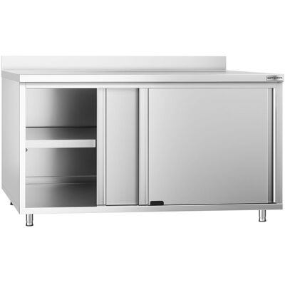 GGM Gastro Edelstahl Arbeitsschrank PREMIUM - 1600x600mm - mit Schiebetür & Aufkantung Zilver GGM Gastro Edelstahl Arbeitsschrank PREMIUM - 1600x600mm - mit Schiebetür & Aufkantung Zilver