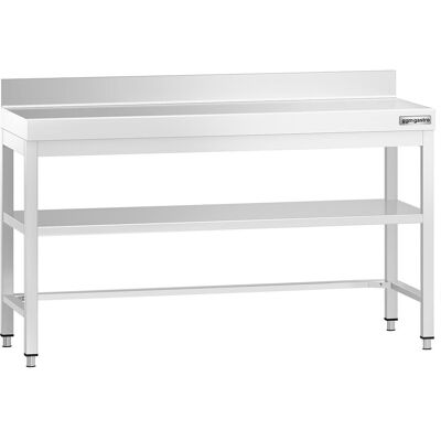 GGM Gastro Edelstahl Arbeitstisch PREMIUM - 1500x800mm - mit Grundboden, Aufkantung & Verstrebung Zilver GGM Gastro Edelstahl Arbeitstisch PREMIUM - 1500x800mm - mit Grundboden, Aufkantung & Verstrebung Zilver