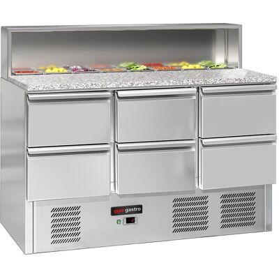 GGM Gastro Saladette ECO - 1368mm - 6 Schubladen - mit Edelstahlaufsatz für 8x GN 1/6 Zilver GGM Gastro Saladette ECO - 1368mm - 6 Schubladen - mit Edelstahlaufsatz für 8x GN 1/6 Zilver