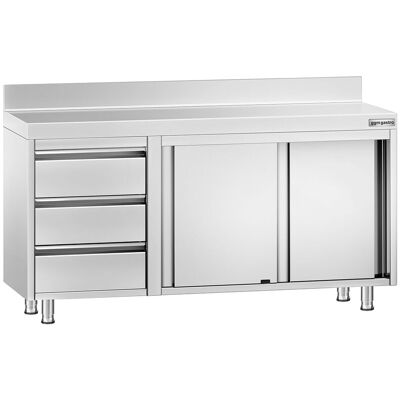 GGM Gastro Edelstahl Arbeitsschrank PREMIUM - 1400x700mm - mit 3 Schubladen links & Aufkantung Zilver GGM Gastro Edelstahl Arbeitsschrank PREMIUM - 1400x700mm - mit 3 Schubladen links & Aufkantung Zilver