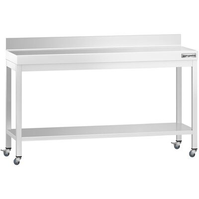 GGM Gastro Edelstahl Arbeitstisch PREMIUM - 1600x700mm - mit Grundboden, Aufkantung & Rollen GGM Gastro Edelstahl Arbeitstisch PREMIUM - 1600x700mm - mit Grundboden, Aufkantung & Rollen