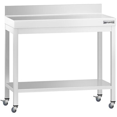 GGM Gastro Edelstahl Arbeitstisch PREMIUM - 800x700mm - mit Grundboden, Aufkantung & Rollen GGM Gastro Edelstahl Arbeitstisch PREMIUM - 800x700mm - mit Grundboden, Aufkantung & Rollen