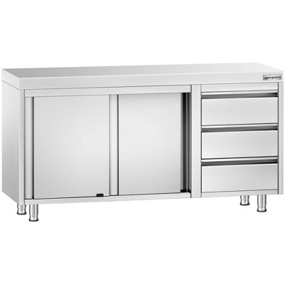 GGM Gastro Edelstahl Arbeitsschrank PREMIUM - 1400x700mm - mit 3 Schubladen rechts Zilver GGM Gastro Edelstahl Arbeitsschrank PREMIUM - 1400x700mm - mit 3 Schubladen rechts Zilver