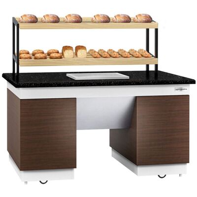 GGM Gastro Brotregal DUBLIN - 1600mm - mit Rollen - schwarze Granit-Arbeitsplatte Bruin / Zwart / Wit GGM Gastro Brotregal DUBLIN - 1600mm - mit Rollen - schwarze Granit-Arbeitsplatte Bruin / Zwart / Wit