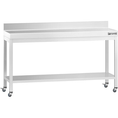GGM Gastro Edelstahl Arbeitstisch PREMIUM - 1800x600mm - mit Grundboden, Aufkantung & Rollen GGM Gastro Edelstahl Arbeitstisch PREMIUM - 1800x600mm - mit Grundboden, Aufkantung & Rollen