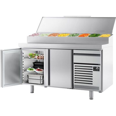GGM Gastro Bäckerei-Zubereitungskühltisch - mit 2 Türen & 1 Schublade - Fachmaß EN - Edelstahlaufsatz 9x 1/3 GN Zilver GGM Gastro Bäckerei-Zubereitungskühltisch - mit 2 Türen & 1 Schublade - Fachmaß EN - Edelstahlaufsatz 9x 1/3 GN Zilver