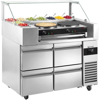 GGM Gastro Zubereitungstisch - 1210mm - 4 Schubladen - für 9x 1/6 GN-Behälte - inkl. Crêpes-Gerät mit 2 Platten Zilver GGM Gastro Zubereitungstisch - 1210mm - 4 Schubladen - für 9x 1/6 GN-Behälte - inkl. Crêpes-Gerät mit 2 Platten Zilver