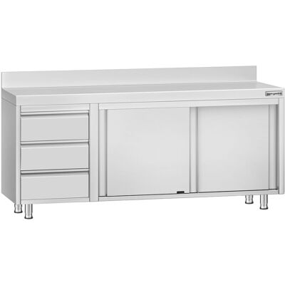 GGM Gastro Edelstahl Arbeitsschrank ECO - 2000x700mm - mit 3 Schubladen links & Aufkantung Zilver GGM Gastro Edelstahl Arbeitsschrank ECO - 2000x700mm - mit 3 Schubladen links & Aufkantung Zilver