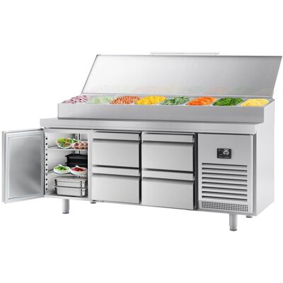 GGM Gastro Zubereitungskühltisch - 1960x700mm - mit 1 Tür & 4 Schubladen - Edelstahlaufsatz 1x GN 1/2 & 9x GN 1/3 GGM Gastro Zubereitungskühltisch - 1960x700mm - mit 1 Tür & 4 Schubladen - Edelstahlaufsatz 1x GN 1/2 & 9x GN 1/3