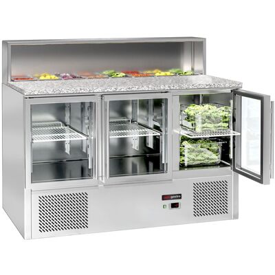 GGM Gastro Saladette ECO - 1370mm - 3 Glastüren - mit Edelstahlaufsatz für 8x GN 1/6 GGM Gastro Saladette ECO - 1370mm - 3 Glastüren - mit Edelstahlaufsatz für 8x GN 1/6