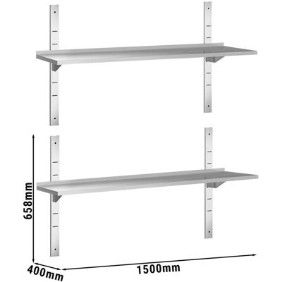 GGM Gastro Wandborde PREMIUM - 1500x400mm - mit 2 Etagen Zilver GGM Gastro Wandborde PREMIUM - 1500x400mm - mit 2 Etagen Zilver