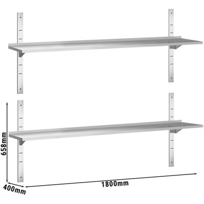 GGM Gastro Wandborde PREMIUM - 1800x400mm - mit 2 Etagen Zilver GGM Gastro Wandborde PREMIUM - 1800x400mm - mit 2 Etagen Zilver