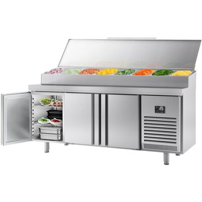 GGM Gastro Zubereitungskühltisch - 1960x600mm - mit 3 Türen - Edelstahlaufsatz 11x GN 1/4 Zilver GGM Gastro Zubereitungskühltisch - 1960x600mm - mit 3 Türen - Edelstahlaufsatz 11x GN 1/4 Zilver