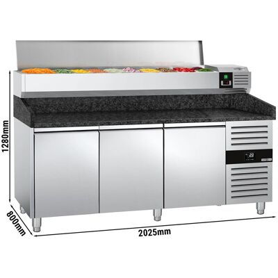 GGM Gastro Pizzakühltisch PREMIUM - 2000x800mm - mit 3 Türen - inkl. Kühlaufsatzvitrine - 10x GN 1/4 Zilver GGM Gastro Pizzakühltisch PREMIUM - 2000x800mm - mit 3 Türen - inkl. Kühlaufsatzvitrine - 10x GN 1/4 Zilver