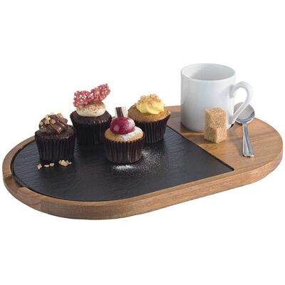 GGM Gastro (6 Stück) Servierbrett - FUSIONA - 2-teiliges Set - inkl. Naturschieferplatte - 280x175mm - oval GGM Gastro (6 Stück) Servierbrett - FUSIONA - 2-teiliges Set - inkl. Naturschieferplatte - 280x175mm - oval