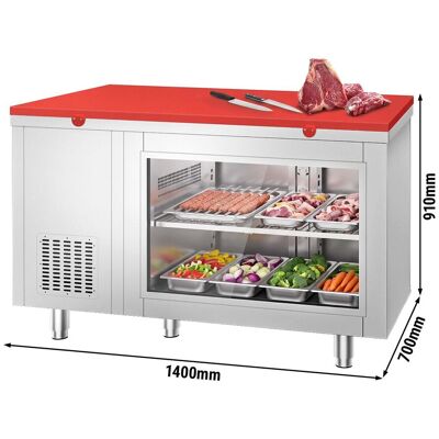 GGM Gastro Koelwerkbank - 1400 x 700 mm - 2 deuren aan de achterzijde - met glazen front - incl. snijplank, rood rood GGM Gastro Koelwerkbank - 1400 x 700 mm - 2 deuren aan de achterzijde - met glazen front - incl. snijplank, rood rood