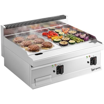 GGM Gastro Elektrische bakplaat - 7,1kW - 1/2 glad 1/2 geribbeld - Bakoppervlak: 800x700mm zilver GGM Gastro Elektrische bakplaat - 7,1kW - 1/2 glad 1/2 geribbeld - Bakoppervlak: 800x700mm zilver