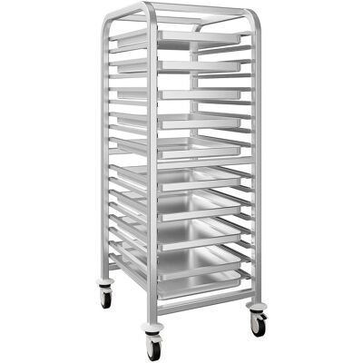 GGM Gastro RVS regaalwagen voor dienbladen - voor 15 dienbladen EN 530x370 - met geluidsarme zwenkwielen zilver GGM Gastro RVS regaalwagen voor dienbladen - voor 15 dienbladen EN 530x370 - met geluidsarme zwenkwielen zilver