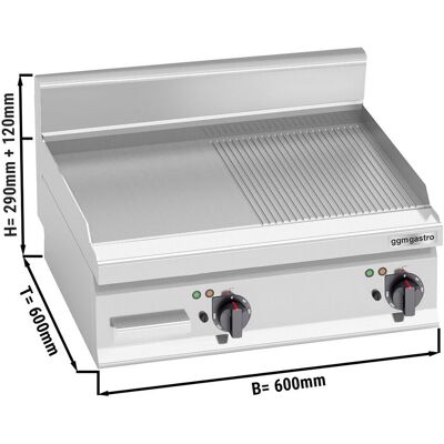 GGM Gastro Elektrische bakplaat - 8kW - 1/2 glad 1/2 geribbeld - Bakoppervlak: 596x430mm zilver GGM Gastro Elektrische bakplaat - 8kW - 1/2 glad 1/2 geribbeld - Bakoppervlak: 596x430mm zilver