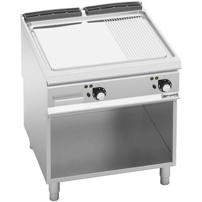 GGM Gastro Elektrische bakplaat - 13,2kW - Glad/geribbeld - met open onderbouw zilver GGM Gastro Elektrische bakplaat - 13,2kW - Glad/geribbeld - met open onderbouw zilver