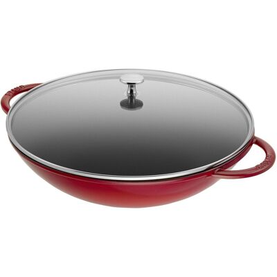 STAUB SPECIALITIES - Wok met glazen deksel - Ø 370mm - Gietijzer - Kersenrood STAUB SPECIALITIES - Wok met glazen deksel - Ø 370mm - Gietijzer - Kersenrood