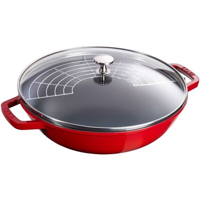 STAUB SPECIALITIES - Wok met glazen deksel - Ø 300mm - Gietijzer - Kersenrood STAUB SPECIALITIES - Wok met glazen deksel - Ø 300mm - Gietijzer - Kersenrood