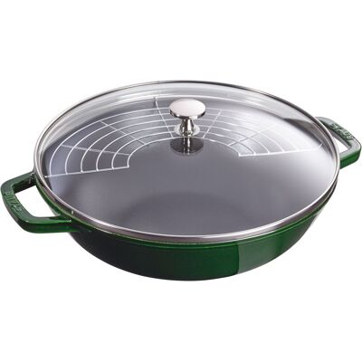 STAUB SPECIALITIES - Wok met glazen deksel - Ø 300mm - Gietijzer - Basilicumgroen STAUB SPECIALITIES - Wok met glazen deksel - Ø 300mm - Gietijzer - Basilicumgroen