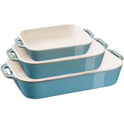 STAUB CERAMIQUE - Bakvorm set - 3 stuks - Rechthoekig - Keramiek - Antiek turquoise STAUB CERAMIQUE - Bakvorm set - 3 stuks - Rechthoekig - Keramiek - Antiek turquoise